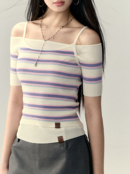 Striped Knit Short Acid Wash Tank Top