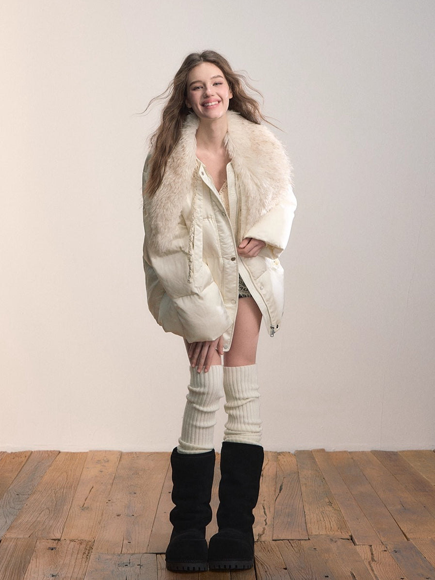 Textured Drawstring Down Puffer Jacket