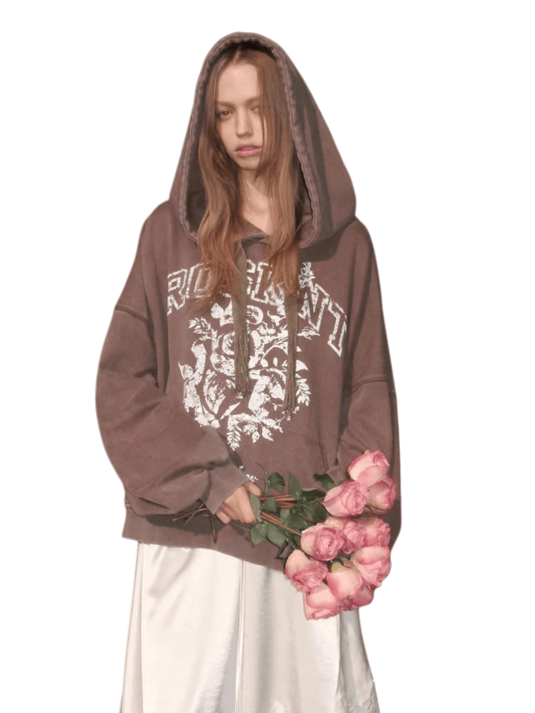 Print Slouchy Sleeve Washed Hoodie