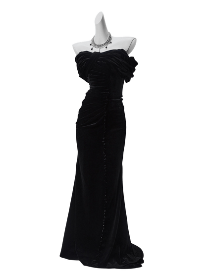 ROLA Noir Sculpted Velvet Couture Gown