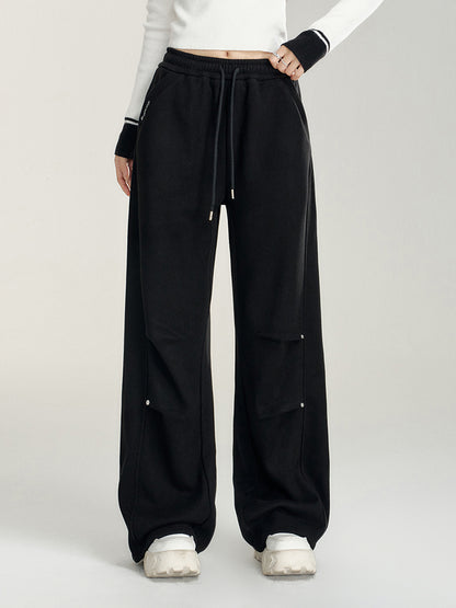 Pleated Fleece-Lined Wide-Leg Pants