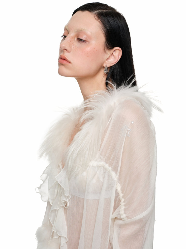 Chiffon and Fur Panel Shirt