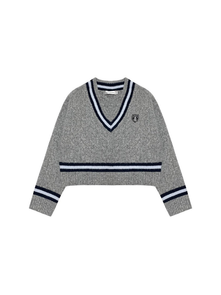 Academy Style Color-Block Knit Long-Sleeve Top