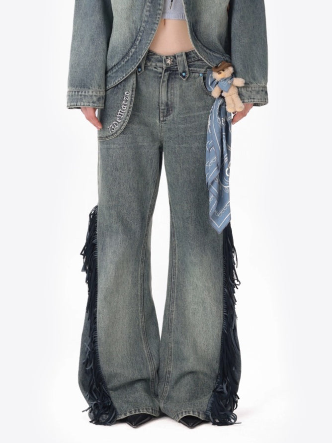 Fringe Relaxed Flare Denim Pants