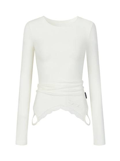 Lace-Trimmed Slim Fit Long-Sleeve Blouse