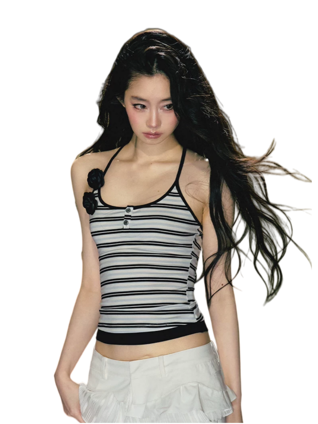 Camellia Contrast-Trim Striped Halterneck Cami