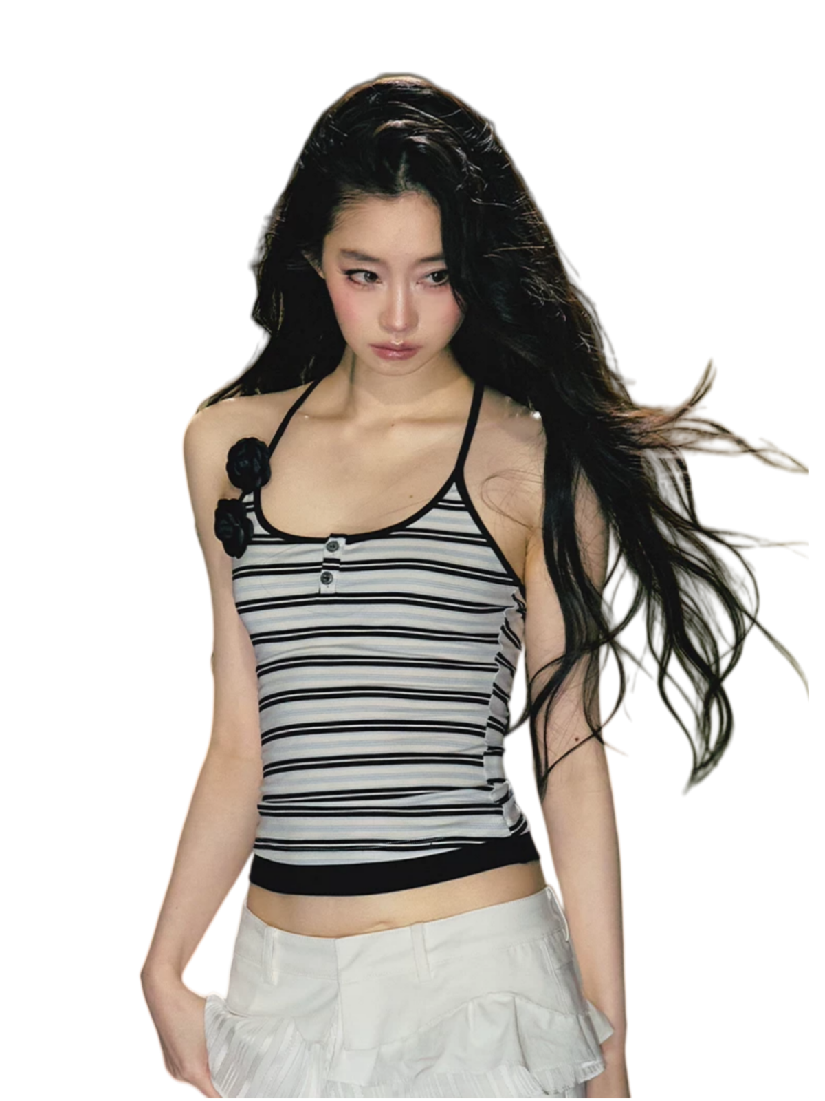 Camellia Contrast-Trim Striped Halterneck Cami