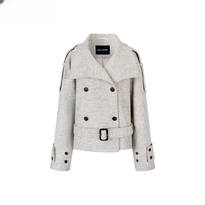 Contrast Double-Breasted Wool-Blend Belted Jacket