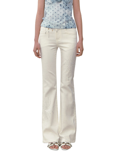 Rhinestone Firework Straight - Micro Flare Jeans