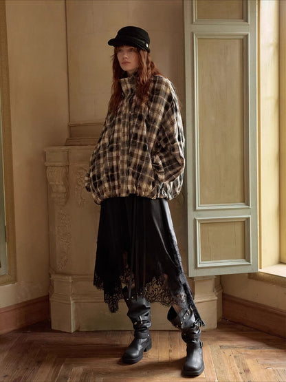 Ruched Stand-Collar Oversized Jacket