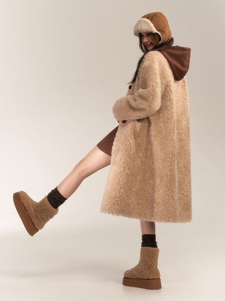 Single-Breasted Fleece-Lined Wool Coat