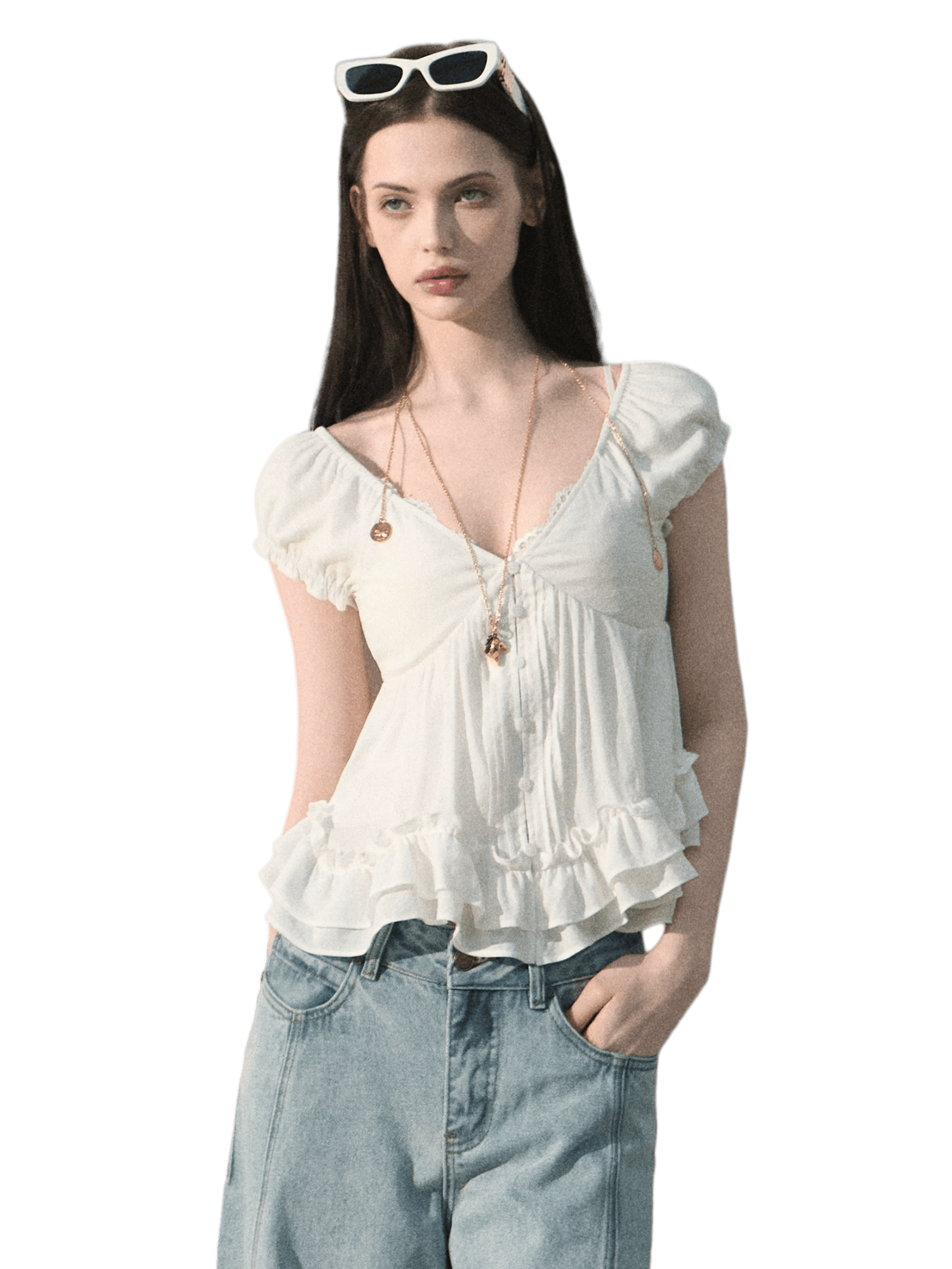 Ripple Romance Linen Blend Puff Sleeve Shirt