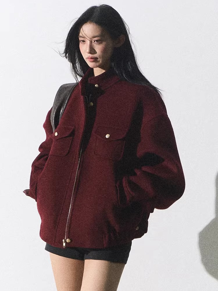 Wool-Blend Oversized Short Jacket