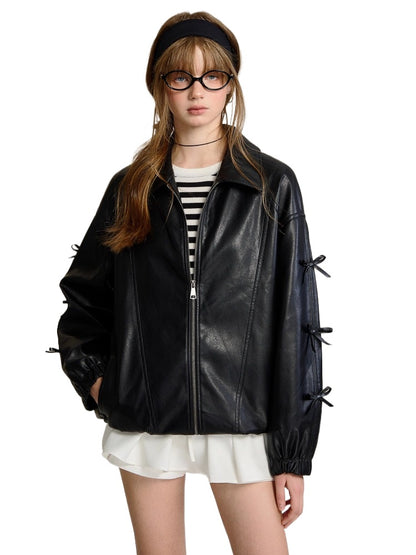 Black Butterfly Knot Leather Jacket