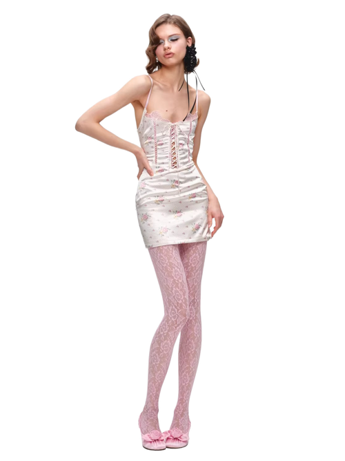 Lace-Trim Satin Corset Slip Mini Dress