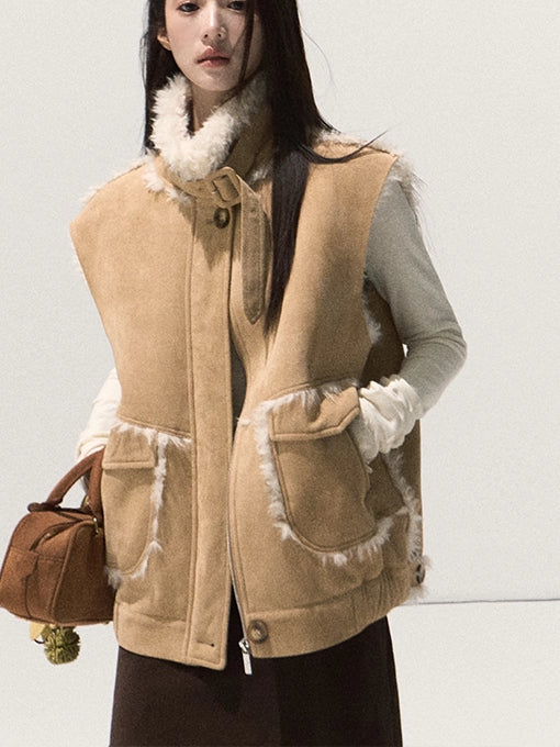 Faux Shearling Suede Jacket &amp; Vest