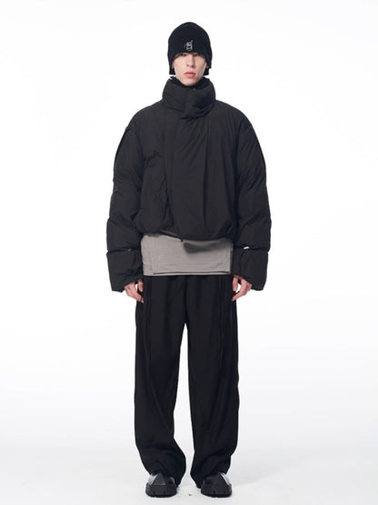 B7 Pleated Logo Printed Cropped Puffer Jacket