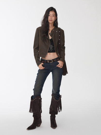 Vintage Cracked Leather Moto Jacket