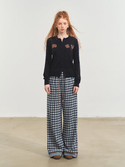 Playful Embroidered Patch Knit Cardigan