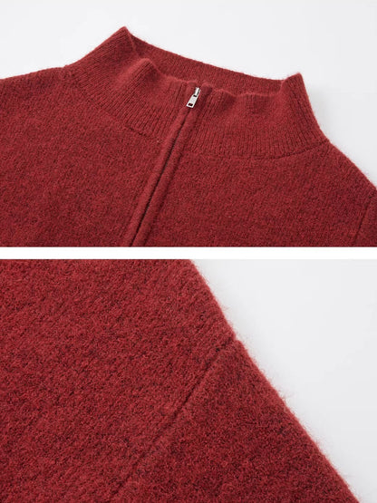 Relaxed Off-Shoulder Zip-Up Knit Cardigan