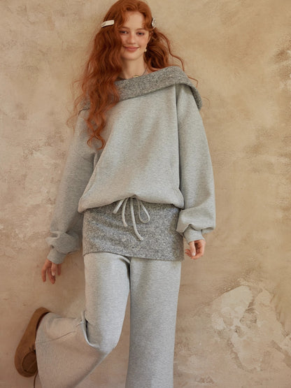 Grey Off-Shoulder Sweatshirt &amp; Flared Pants Two-Piece Set
