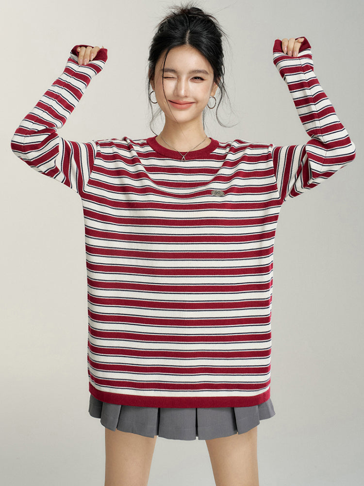 Striped Contrast Loose Knit Sweater