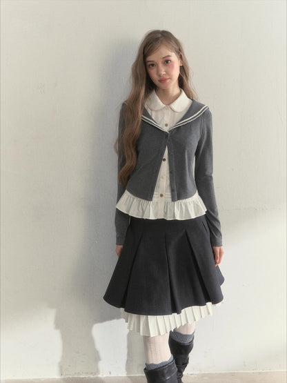 Sailor Collar Academia Style Layered Knit Blouse