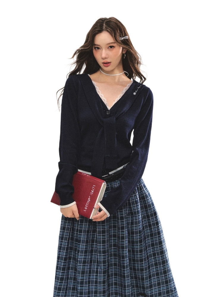 Lace Splicing Strappy Knitted Cardigans