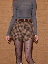 Plaid Suede Belted High-Waist A-Line Shorts - CHINASQUAD