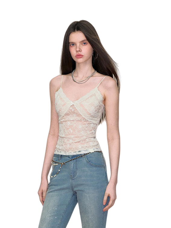 Lace Jacquard Bow Tie Camisole