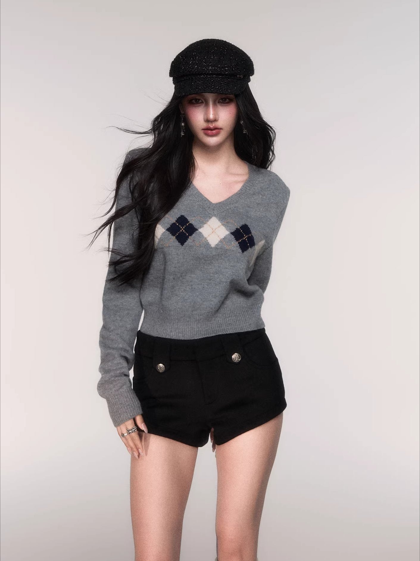 V-Neck Wool-Blend Knit Pullover