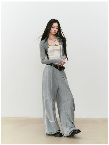 Color-blocked Raw-edge Wide-leg Pants - CHINASQUAD