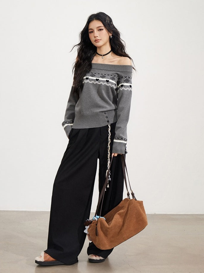 Fair Isle Off-Shoulder Knit Sweater