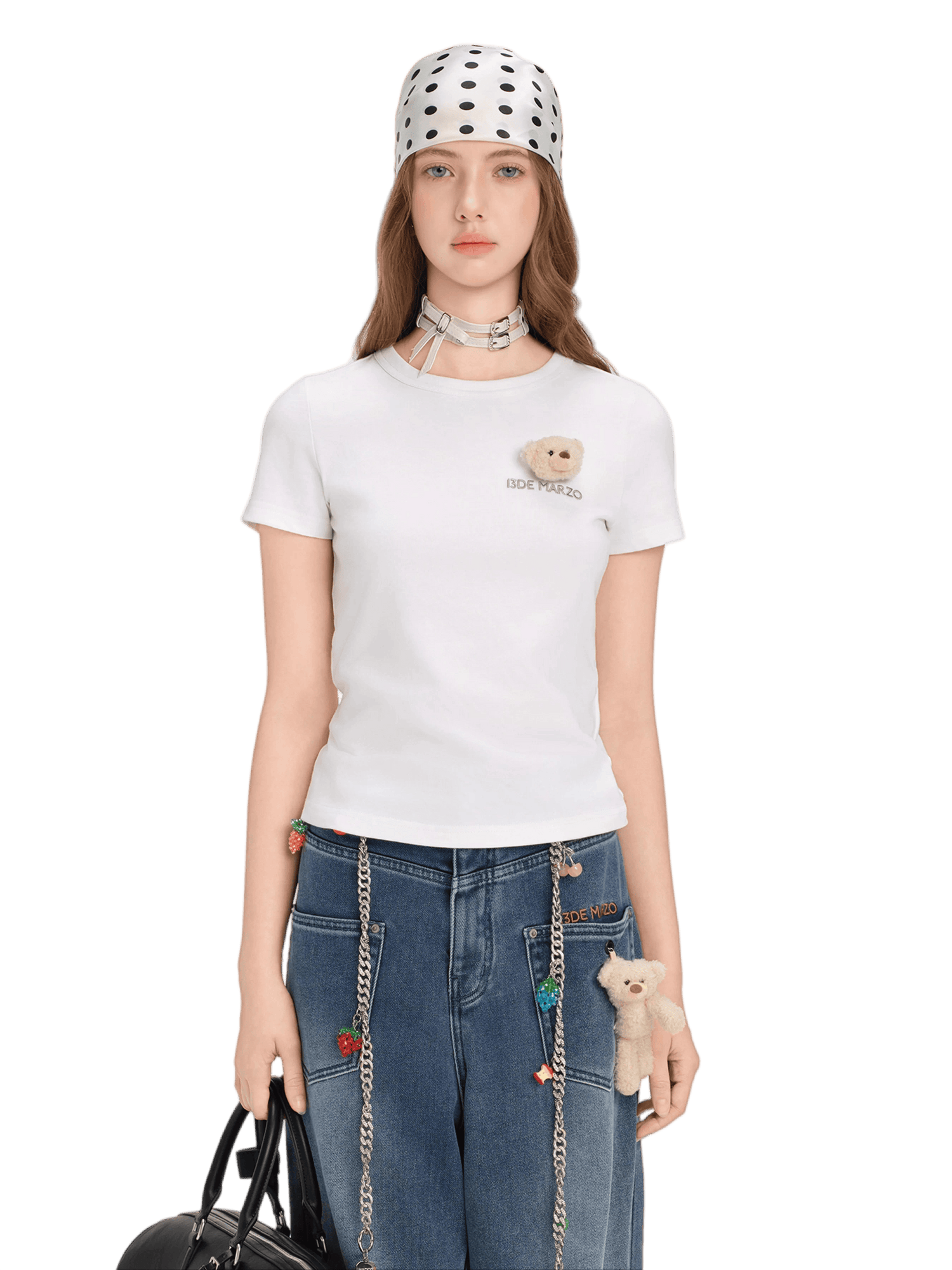 Bear Motif Fitted Cotton Tee