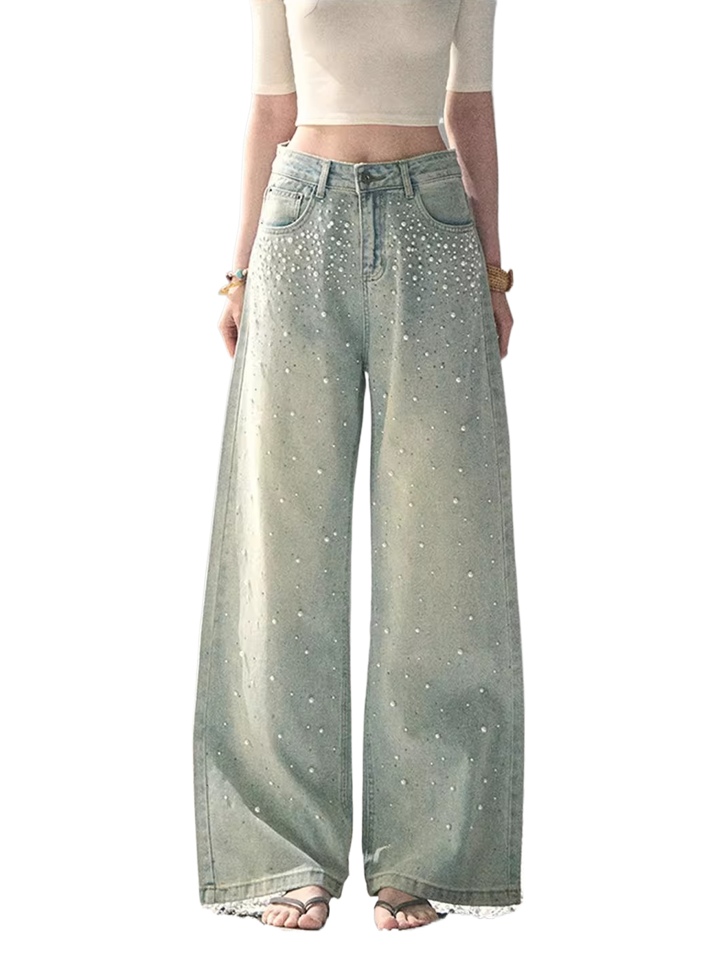 Pearl Studded Straight Leg Jeans