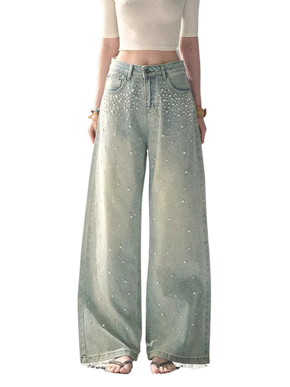 Pearl Studded Straight Leg Jeans