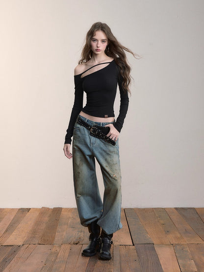 Asymmetric Shoulder Lyocell Blouse