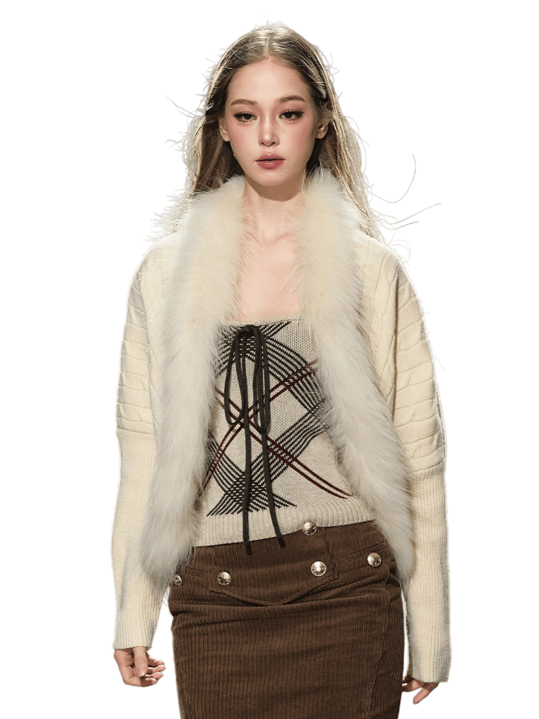 Long-Haired Collar Knit Cardigan