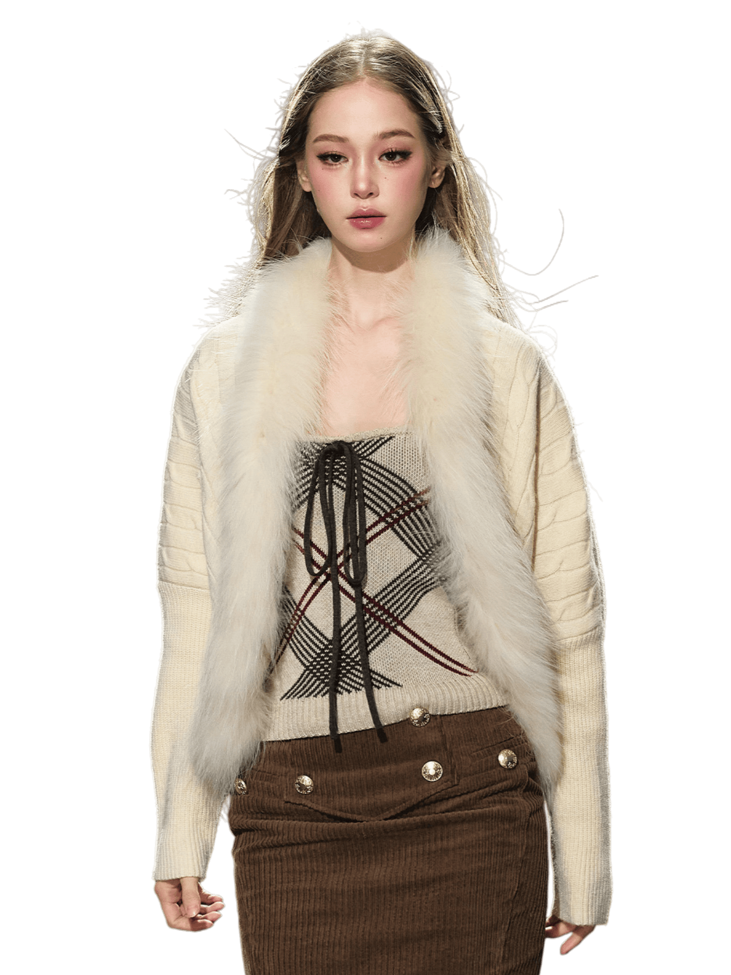 Long-Haired Collar Knit Cardigan