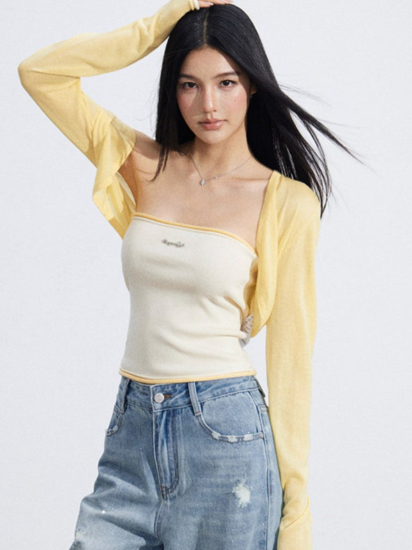 Shawl Cardigan and Bandeau Two-Piece Set
