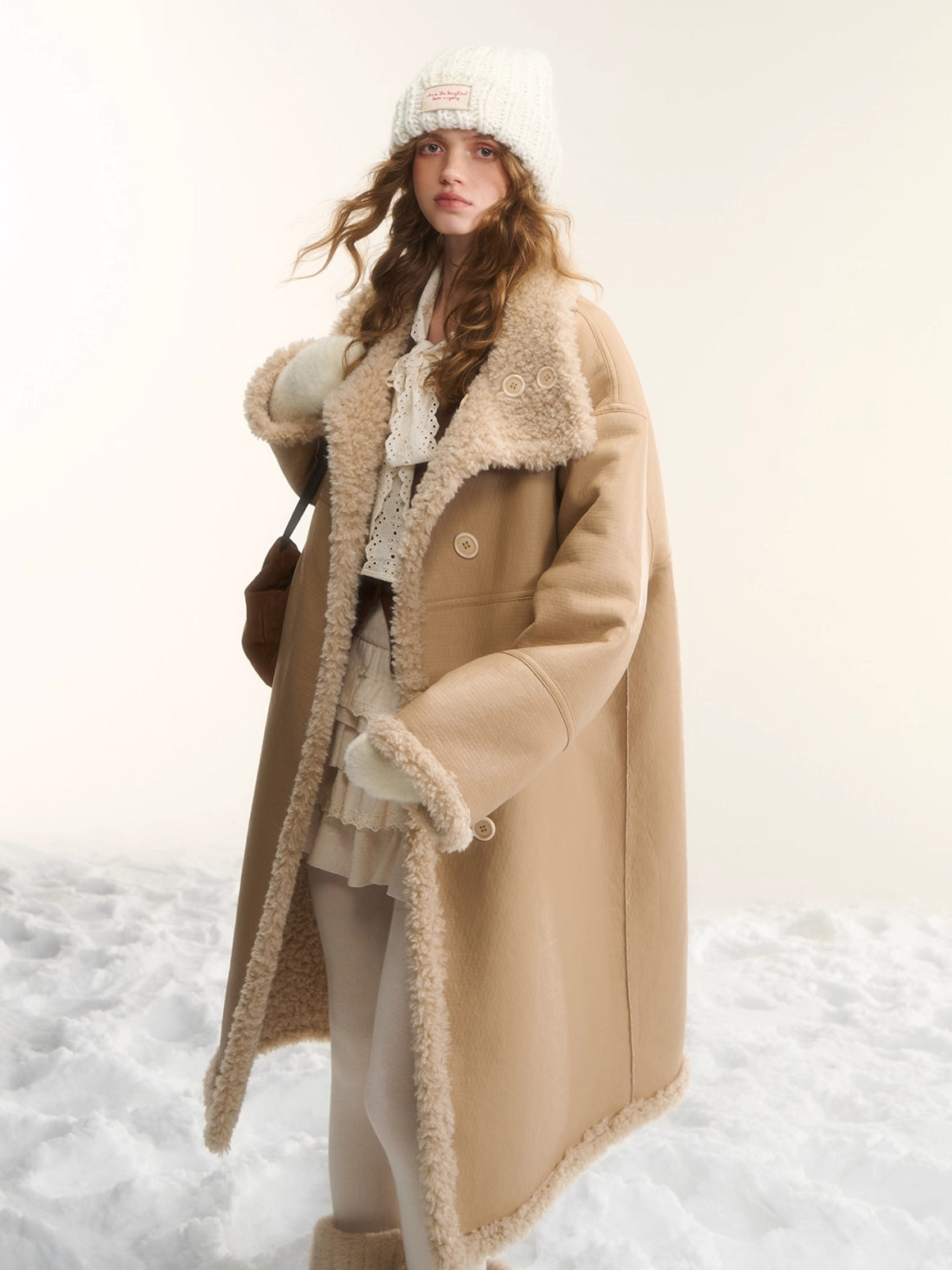 Shearling-Style Panelled Mid-Length Coat