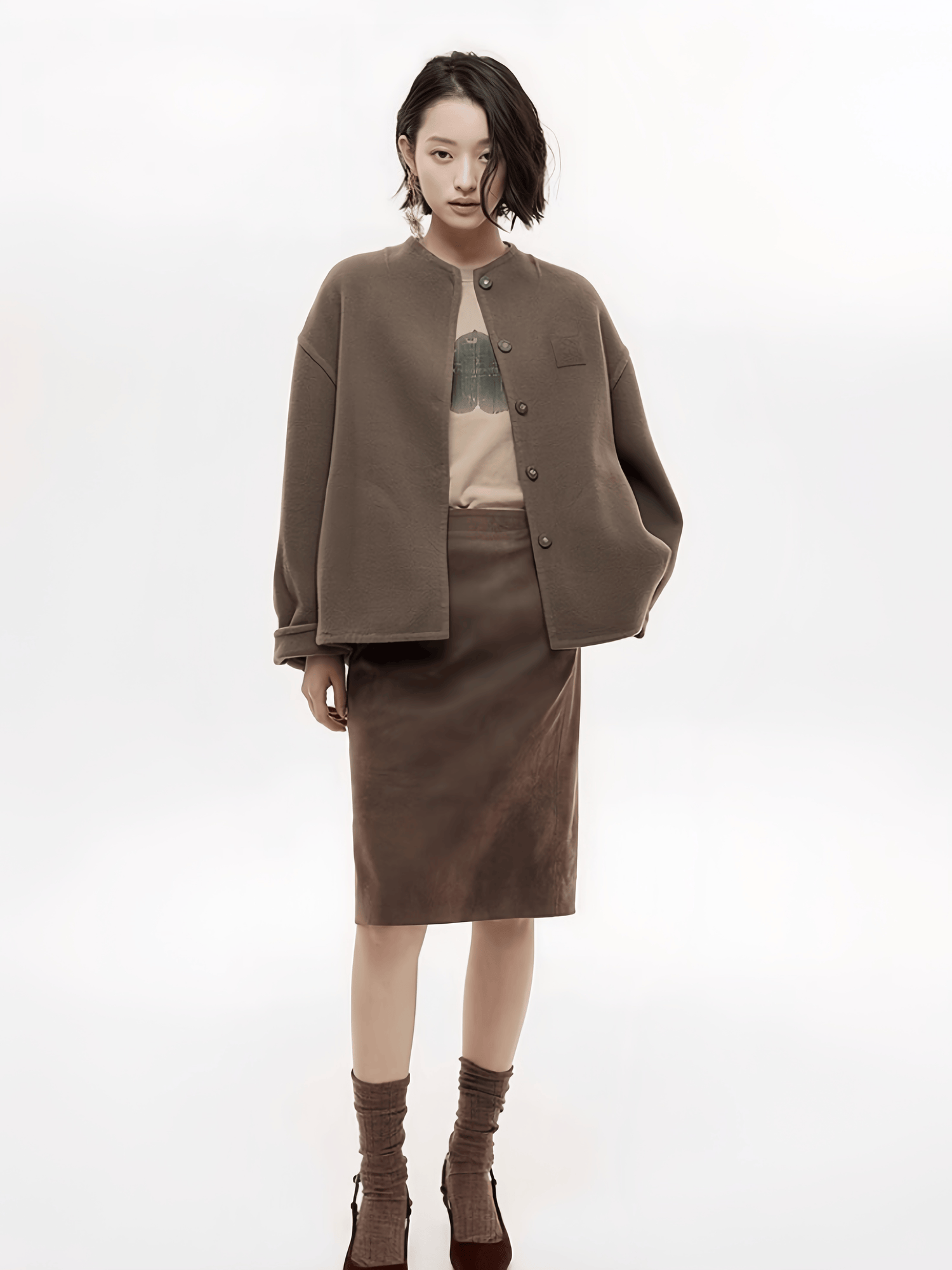 Wool-Blend Cropped Coat