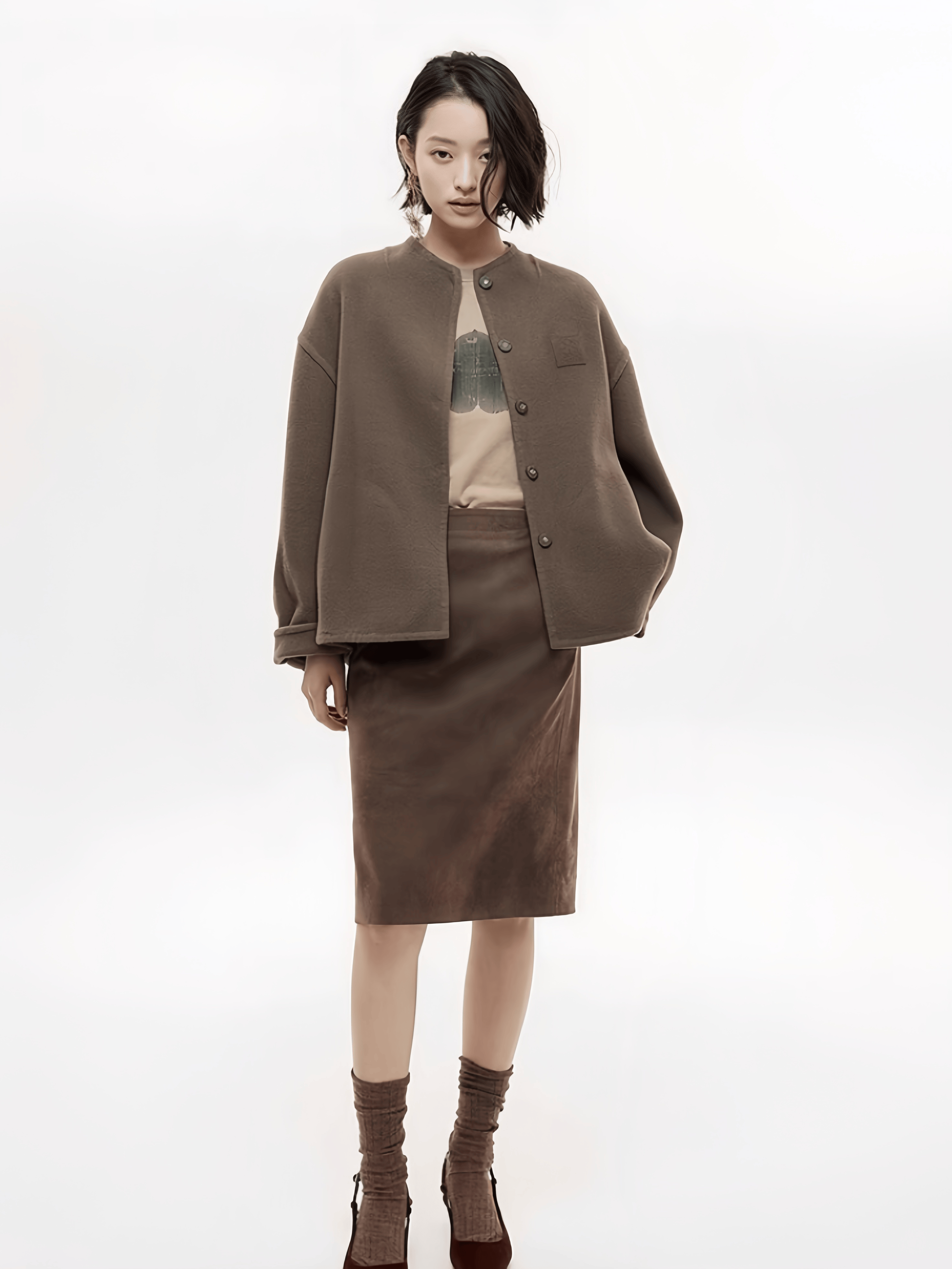 Wool-Blend Cropped Coat