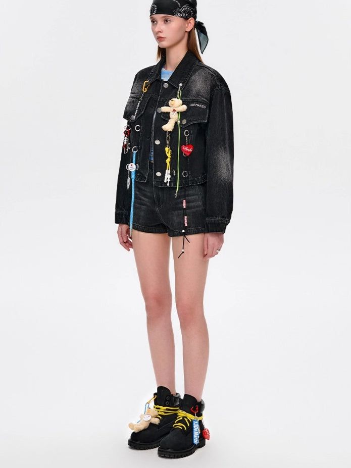 Charm-Embellished Platform Combat Boots