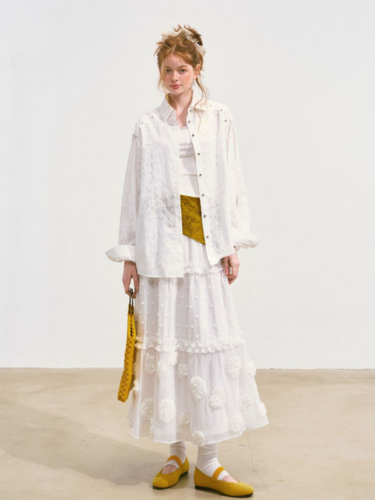 White Waist-Cinching Puff Cake Skirt
