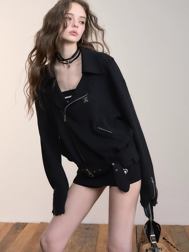 Heavy-Duty Metal Zipper Knit Jacket