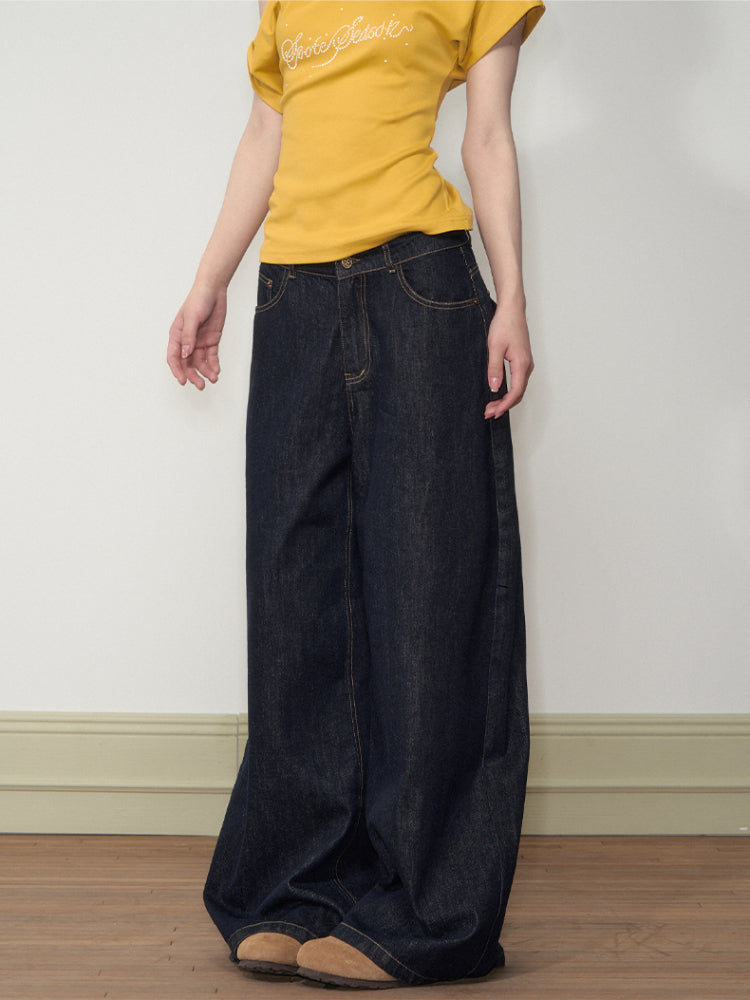 Original-Color Loose Wide-Leg Jeans