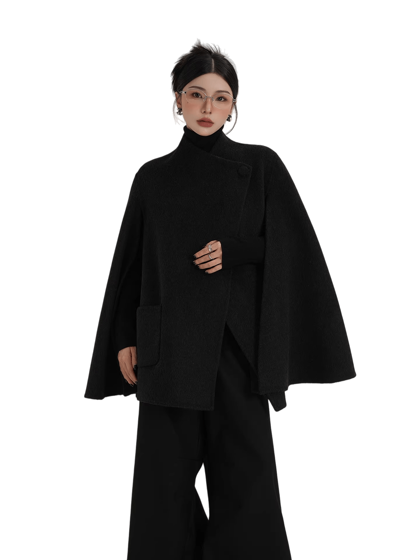 A-Line Cape-Style Double-Faced Wool Jacket