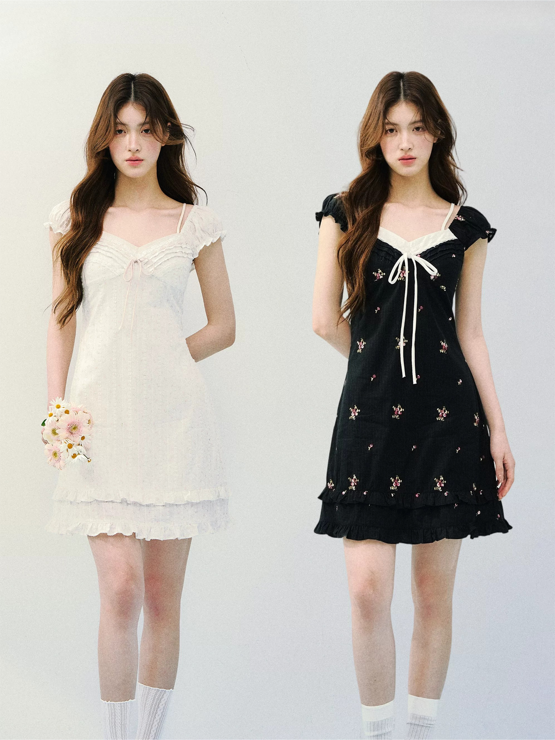 Vintage Floral Layered Square-Neck Dress