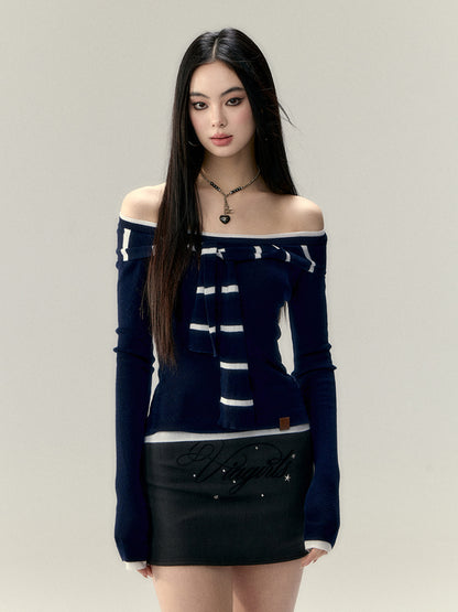 Two-Way Neckline Knit Blouse